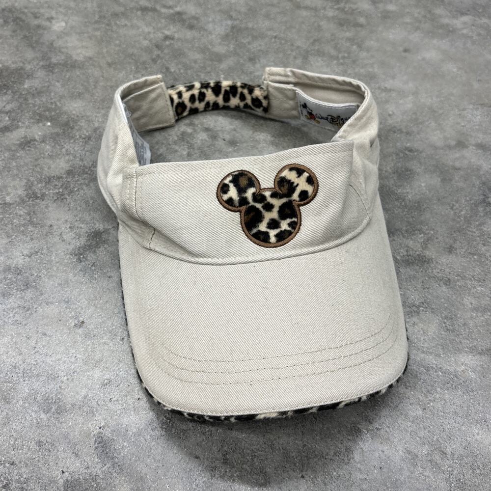 Vtg Y2K Walt Disney World Animal Kingdom Visor Hat Leopard Print Micky Logo
